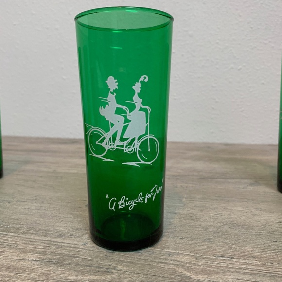 Vintage Anchor Hocking 14 Oz, 6.5" Tall Green Tom collins "Buggy" Glasses - Picture 4 of 7